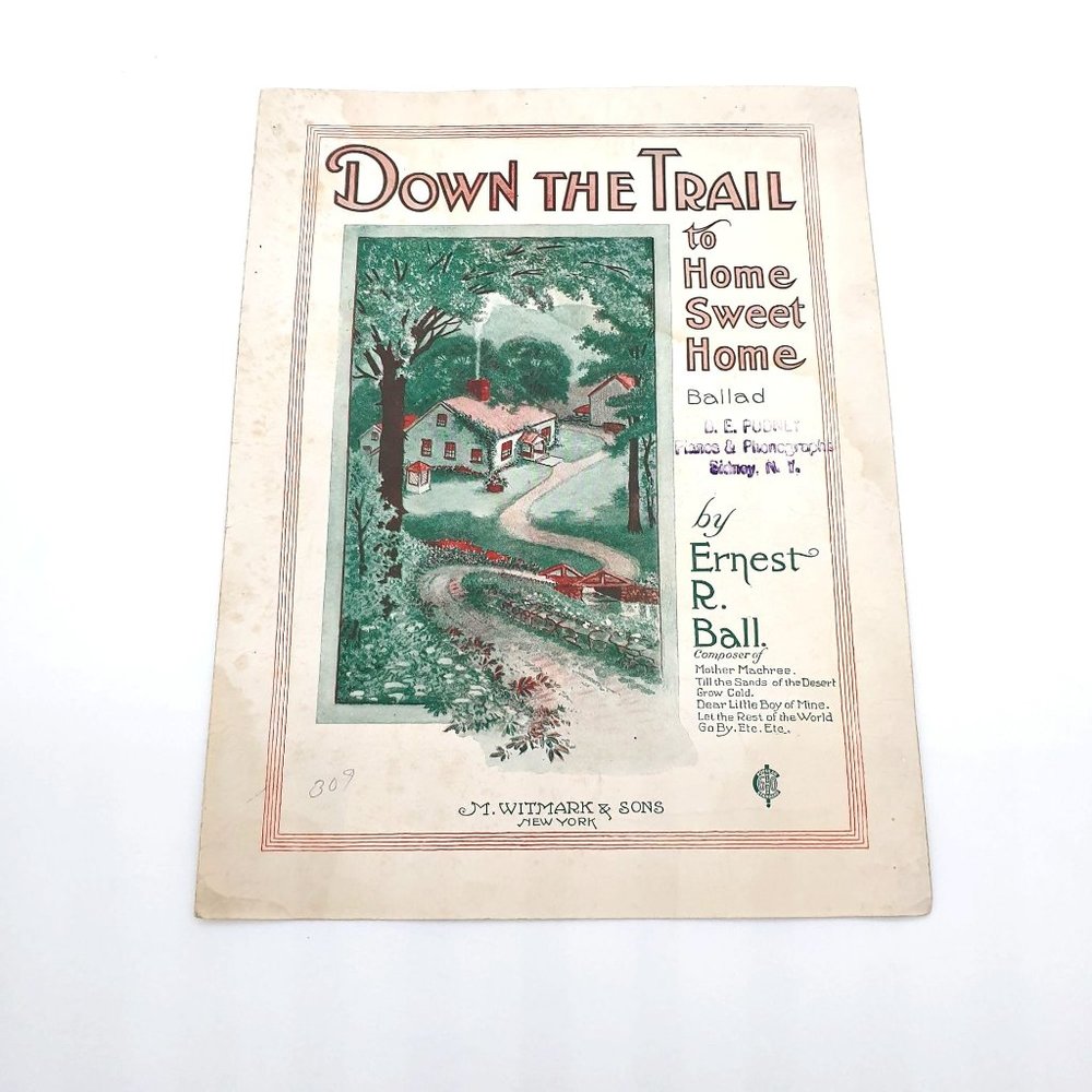 Vintage Sheet Music 1920 Down The Trail To Home Sweet Home